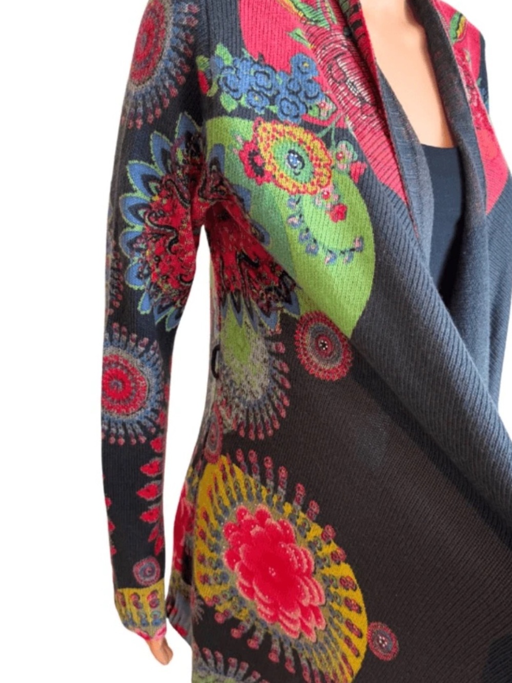 Desigual Navy Open-Front Cardigan with Multicolor Floral Accents - Picture 7 of 9